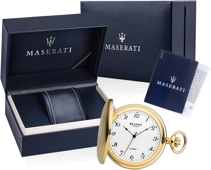 Regent Herren Taschenuhr Savonnette 50 MM Mechanischer Handaufzug Arabische Zahlen Gold-weiss, Gold-