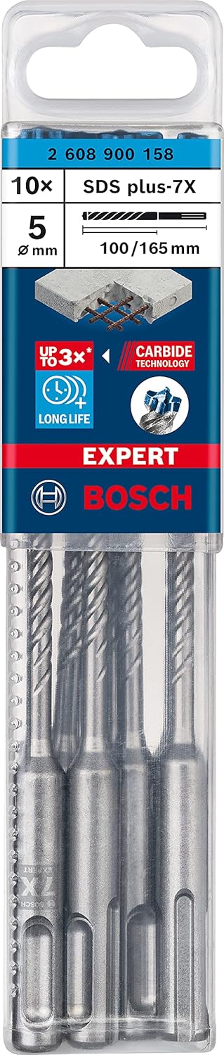 Bosch 10x EXPERT SDS plus-7X Hammerbohrer (für Weichgestein, Harter Stein, Ø 5,00 mm, Professional Z