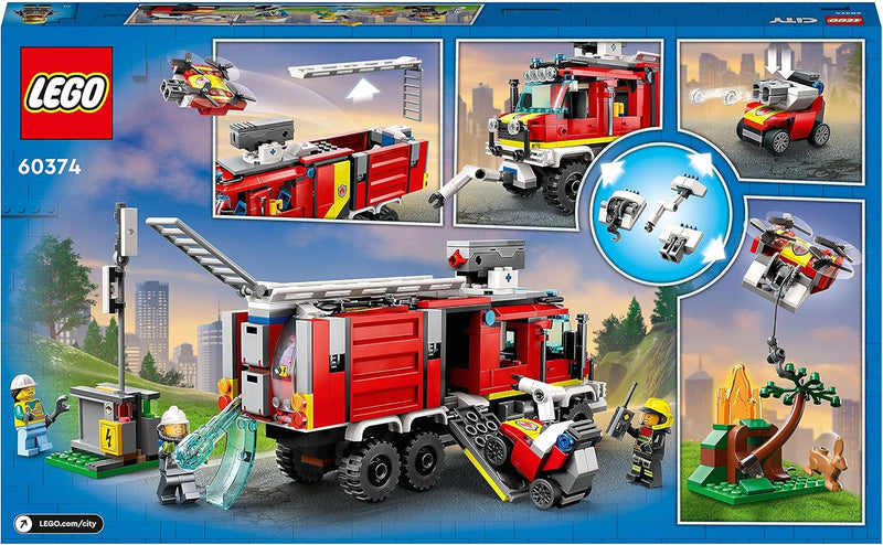 LEGO 60374 City Einsatzleitwagen der Feuerwehr, modernes Feuerwehrauto-Spielzeug mit Löschdrohnen, m