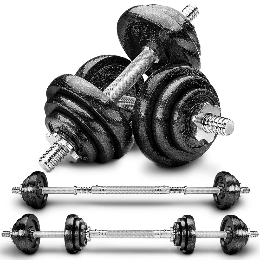 RE:SPORT 2 in 1 Hanteln Set 15-60kg | Hantelset Gusseisen verstellbar | Kurzhantel &amp; Langhantel | St