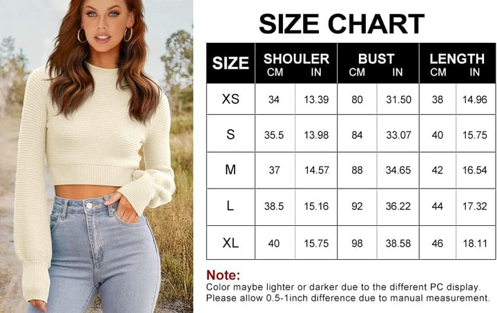 GeGekoko Damen Strickpullover Kurz Sexy Cropped Pullover mit Rundhalsausschnitt Herbst Winter Warmer