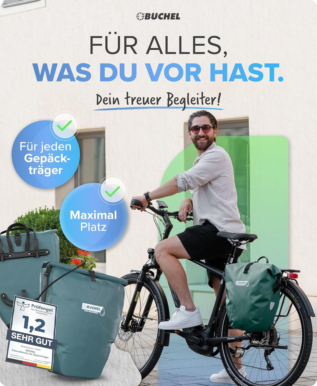 Büchel Fahrradtasche für Gepäckträger I 25.4 L - 100% Wasserdicht I mit Tragegriff und Schultergurt