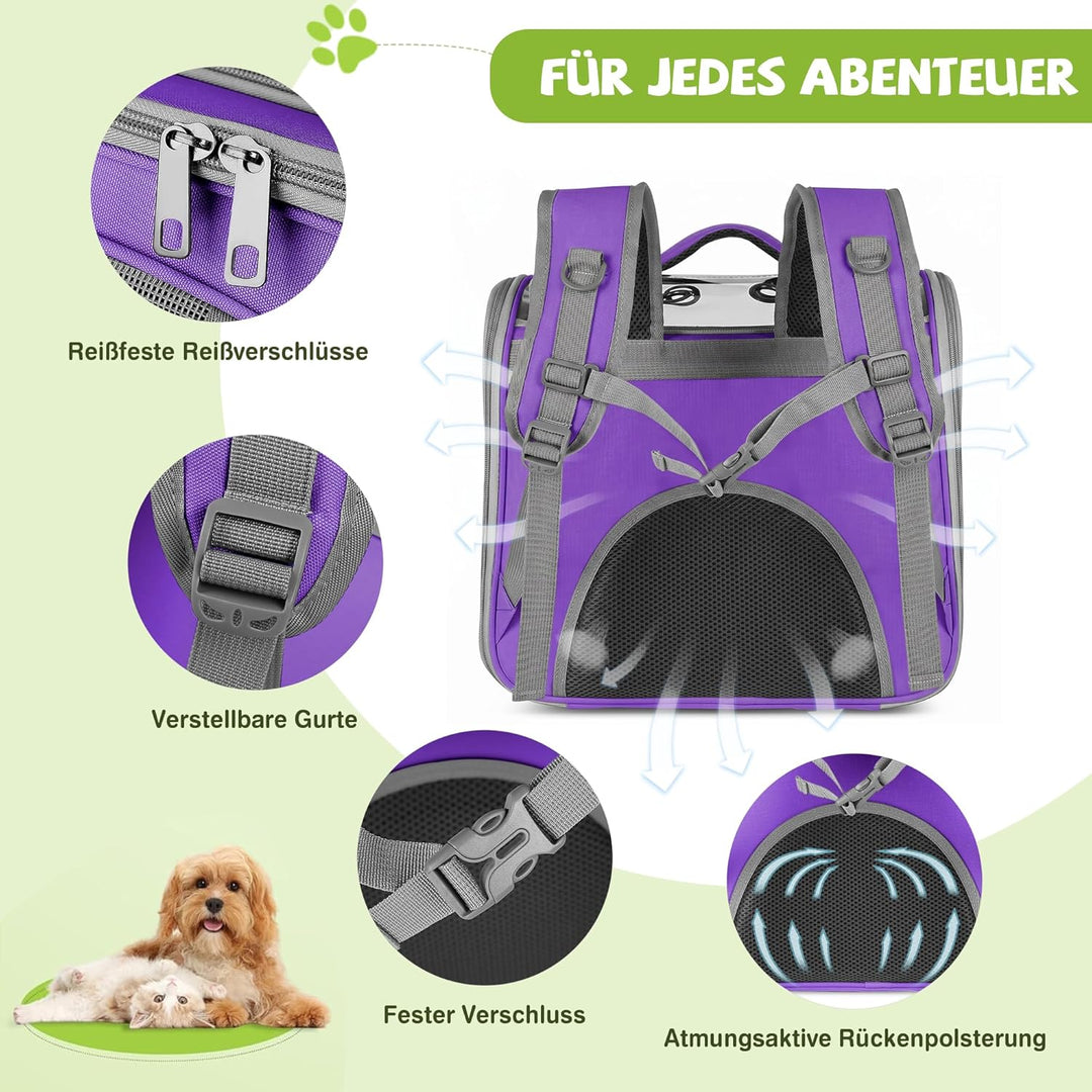 ALLSOPETS Katzenrucksack für Grosse Katzen und Kleine Hunde, Atmungsaktiver Haustieren Rucksack mit