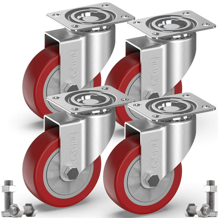 GBL Möbelrollen Schwerlast + Schrauben - 100mm 600KG - 4 Lenkrollen gross ohne Möbel Bremse - keine