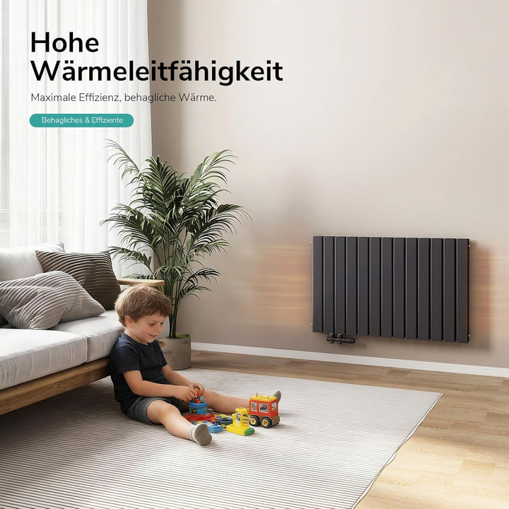EMKE Design-Heizkörper 630x620mm Heizkörper Horizontal Anthrazit Paneelheizkörper Seitenanschluss Do