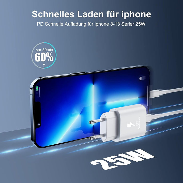 2Pack iPhone Schnellladegerät mit Ladekabel Original, iPhone Schnellladekabel USB C Power Adapter Ty