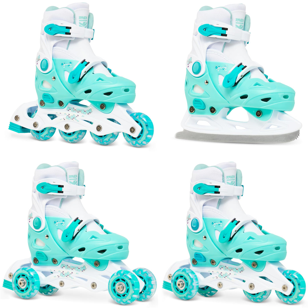 RAVEN 4in1 Inline Skates Triskates Rollschuhe Schlittschuhe Inliner für Kinder Mädchen Jungen verste