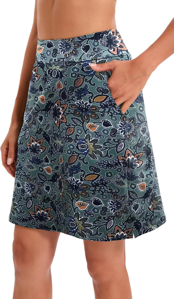 Timuspo Damen Activewear Knielanger Hosenrock mit Innenshorts Athletischer Tennisrock mit Hoher Tail