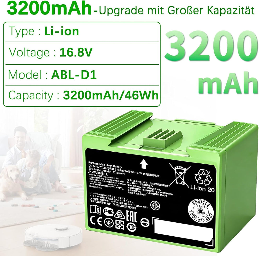 Akku 3200mAh J7 Ersatzakku ABL-D1 ABL-D2 für iRobot Roomba i/e/j Serie i7 i7+ i4 i3 i3+ i8 e5 e6 e51