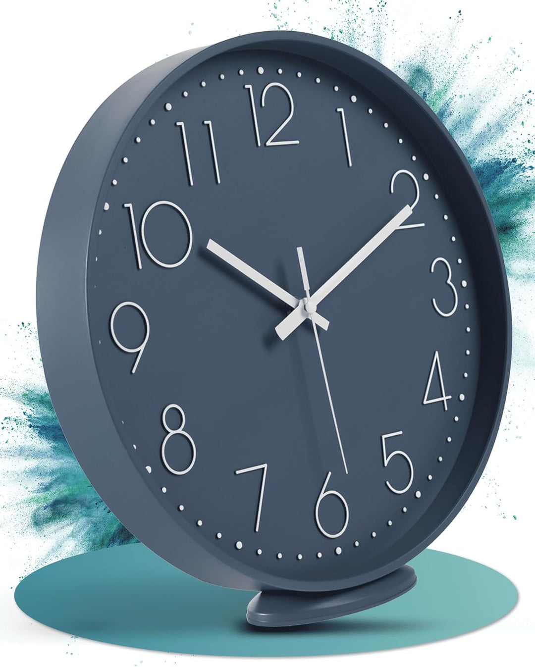 LATENO - Wanduhr ohne Tickgeräusche - Wanduhr Blau - Analoge Wanduhr 30 cm zum Aufhängen & Hinstelle