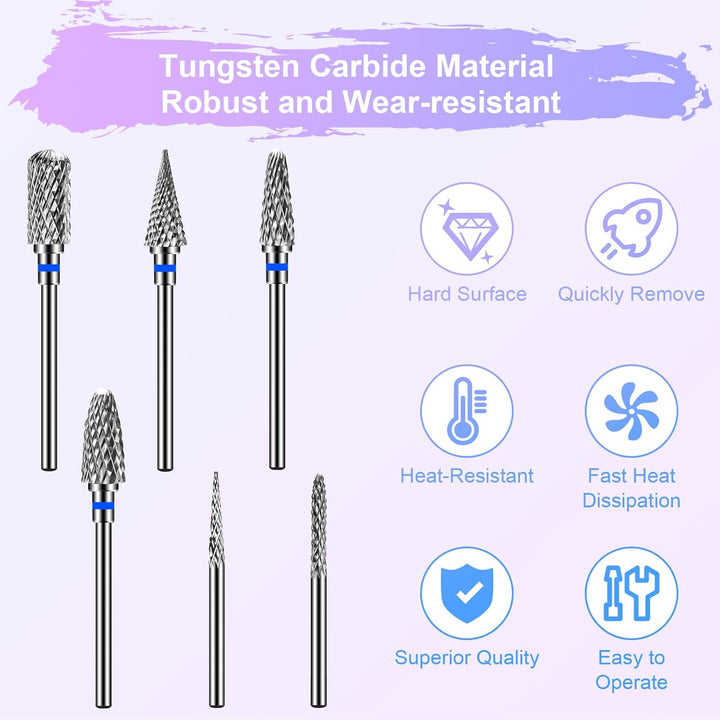 CGBE Nagelfräser Aufsätze Bits für Nagelfräser: 6 Stück Fräser Bits Schleifköpfe Hartmetall Maschine