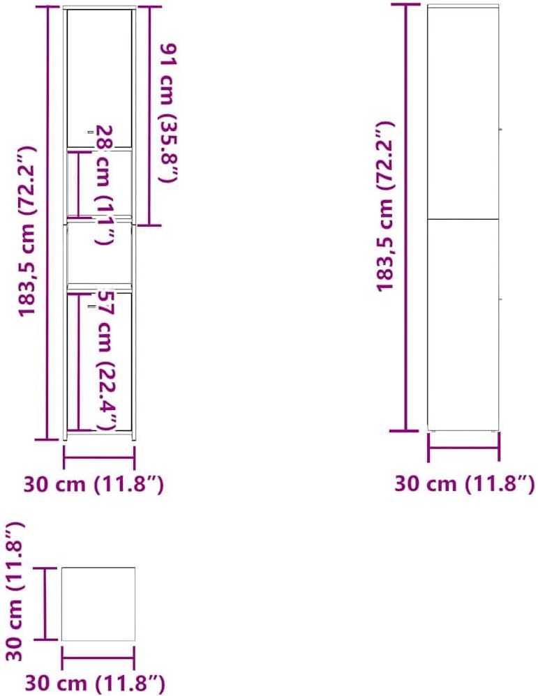 vidaXL Badschrank Altholz-Optik 30x30x183,5 cm Holzwerkstoff, Badezimmerschrank, Badschrank hoch, Ba