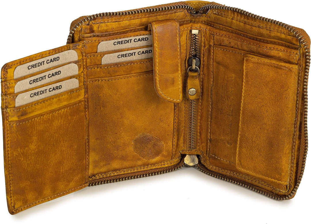 Ven Tomy Geldbörsen - Kleine Geldbörse Brieftasche für Damen und Herren Leder klein Vintage Geldbeut