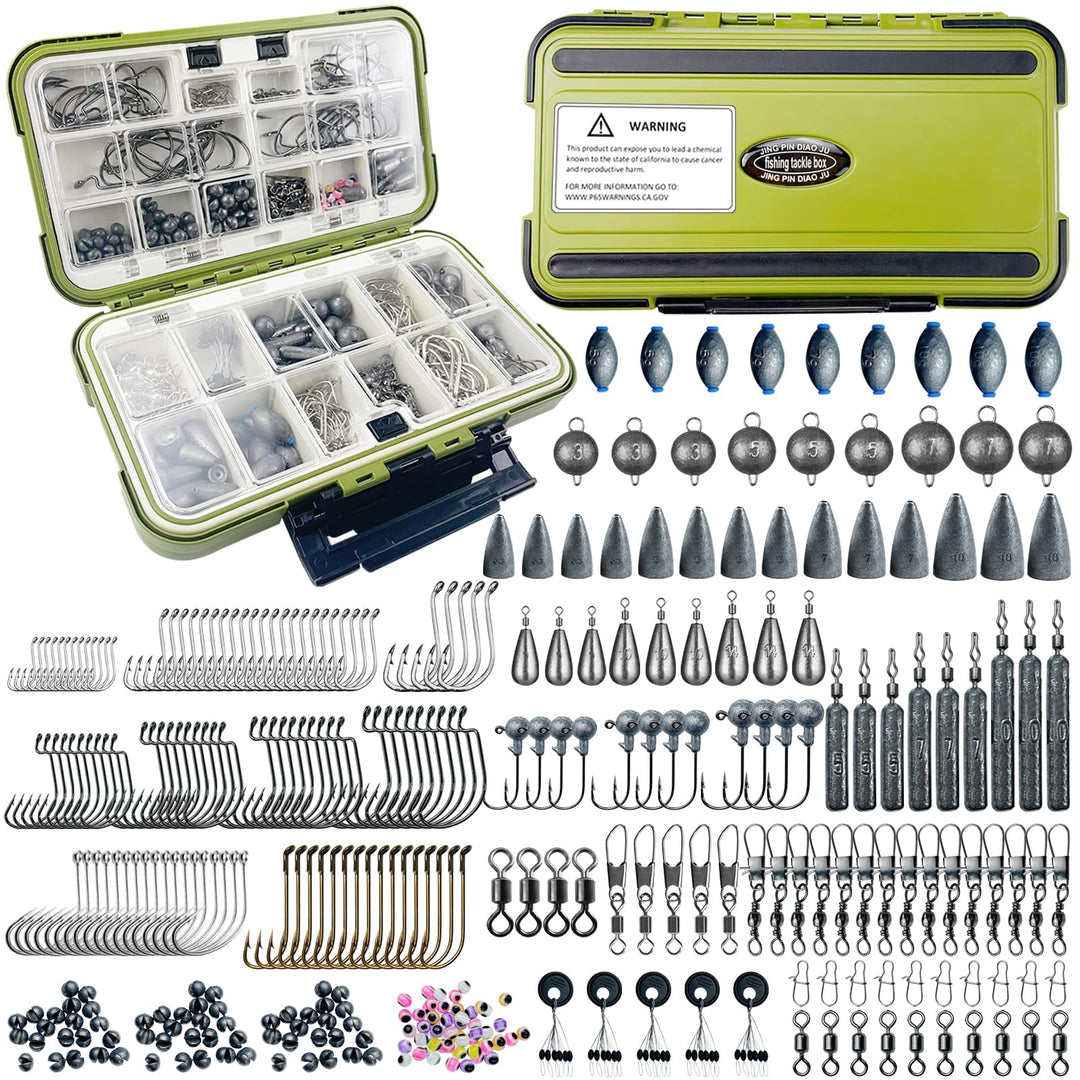 306 PCS Angelhaken Set Angelzubehör, Angelblei Kit mit Sinker Gewichte, Rubber Bobber, Angelhaken, J
