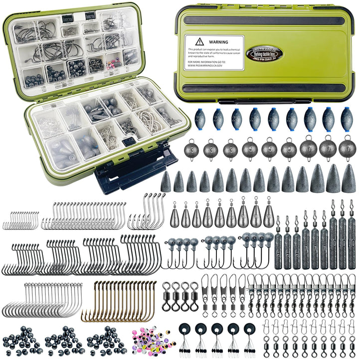 306 PCS Angelhaken Set Angelzubehör, Angelblei Kit mit Sinker Gewichte, Rubber Bobber, Angelhaken, J
