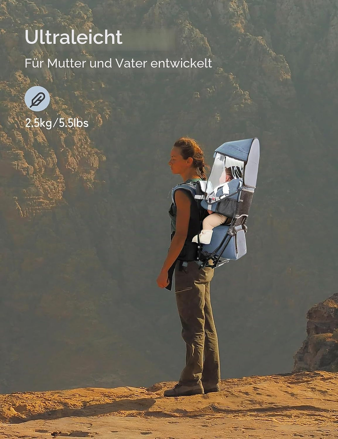 besrey Kraxe Kindertrage mit Aufbewahrungstasche, tragbare Kinderrückentrage für Reise, Kinderkraxe