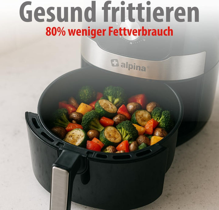alpina Airfryer 3,5L - Heissluftfritteuse 1400W - Temperatur Einstellbar von 80 bis 200 °C - für 3 b