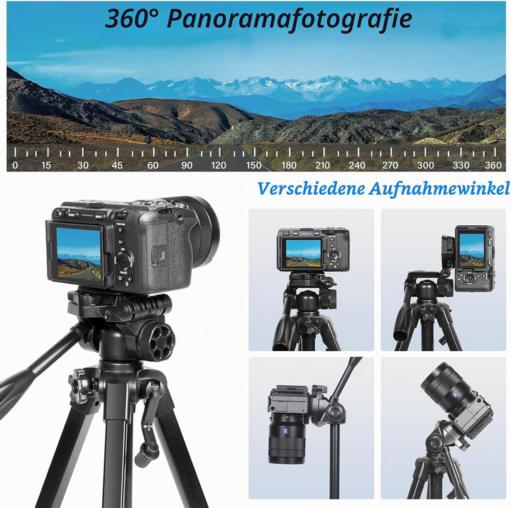 SIRUI Kamera Stativ 154cm, Aluminium Camera Tripod mit Telefonklemme Dreibein-Stative Fotostativ für