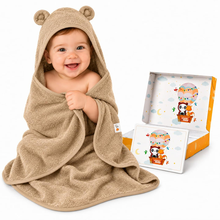 Kapuzenhandtuch Baby EXTRA dick, warm & weich | 75x75cm Babyhandtuch mit Kapuze (100% Bambus) | Baby