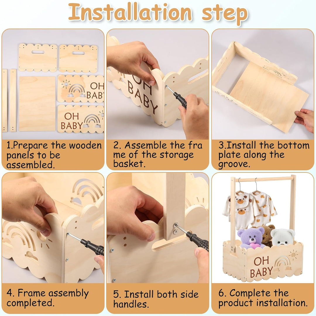 Babyparty Geschenk mit Griff,Holz Babyparty Kiste,34 * 22.8 * 17.5cm,Baby Aufbewahrungskorb,Dekorati