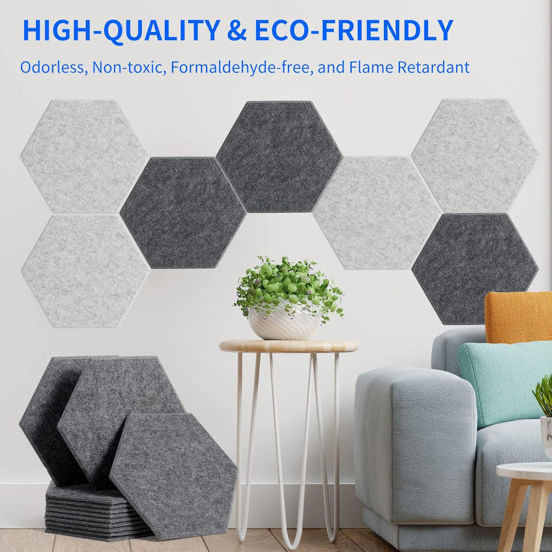 Rdutuok 12 Stück Akustik Panel,30x26x1cm Hexagon Akustik Absorber Schallschutzplatten Akustikpaneele