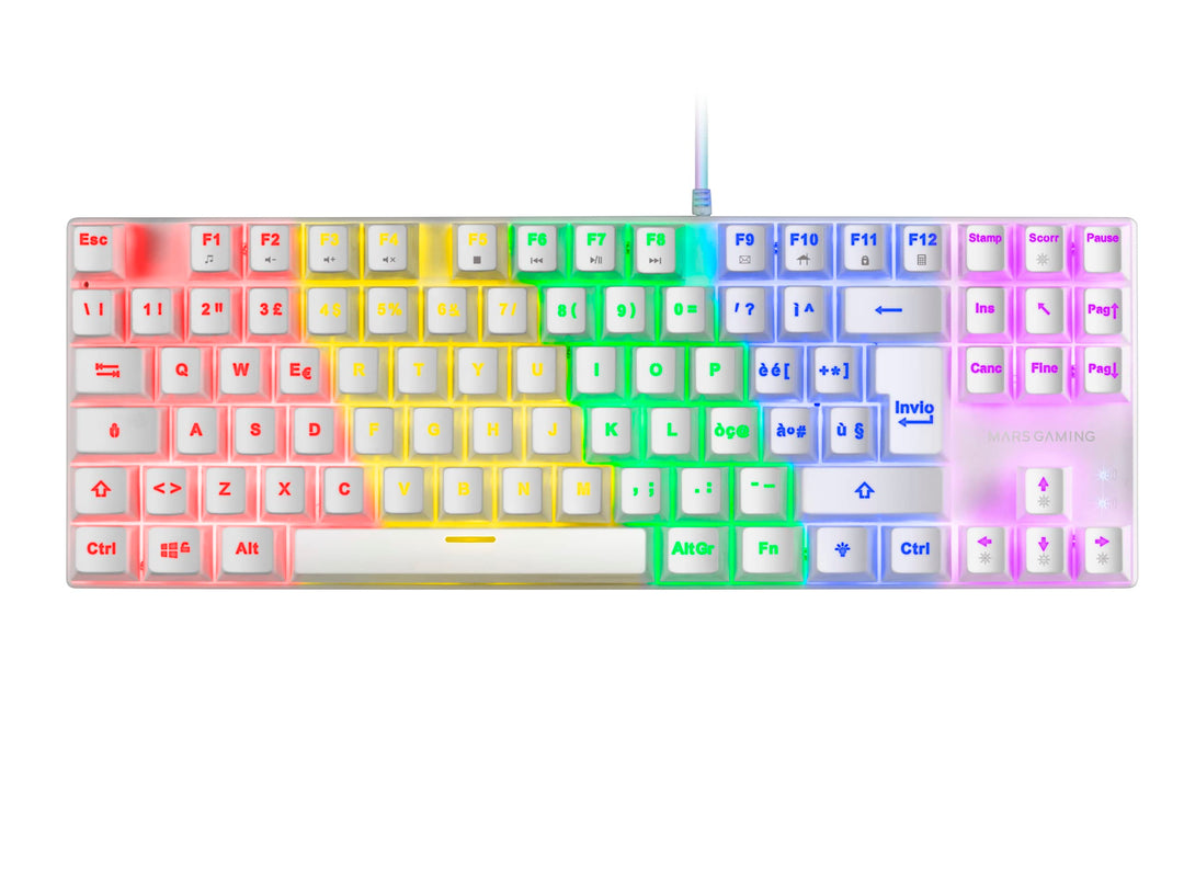 MARSGAMING MK80 Weiss, Mechanische Gaming Tastatur TKL FRGB, Antighosting, Switch Mechanischer Braun