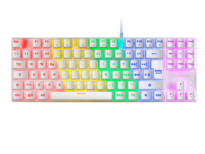 MARSGAMING MK80 Weiss, Mechanische Gaming Tastatur TKL FRGB, Antighosting, Switch Mechanischer Braun