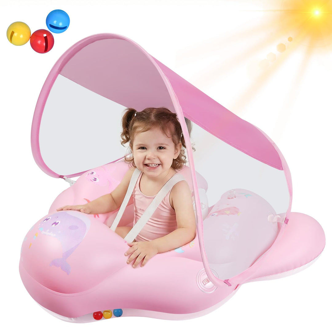Schwimmring Baby mit abnehmbarem Sonnenschutz Mit Glocke Baby Float Schwimmsitz Kinderbecken Schwimm