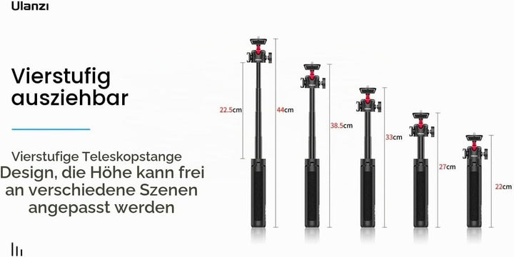 ULANZI MT-16 Stativ &amp; Selfie Stick für Kamera und Smartphone - ausziehbares Tischstativ Halterung mi