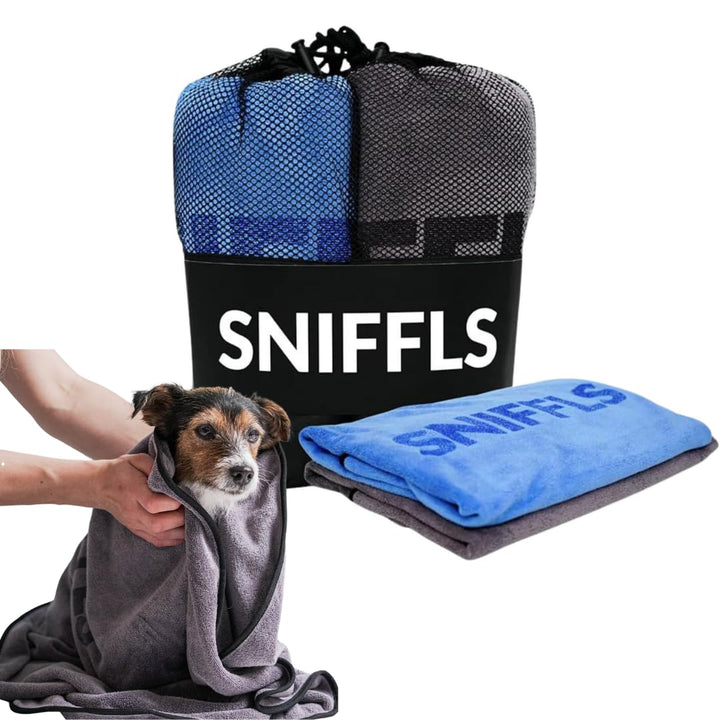 Sniffls® Premium Hundehandtuch (2er-Pack, Weich u. Waschbar) Extra saugfähig und schnell trocknendes