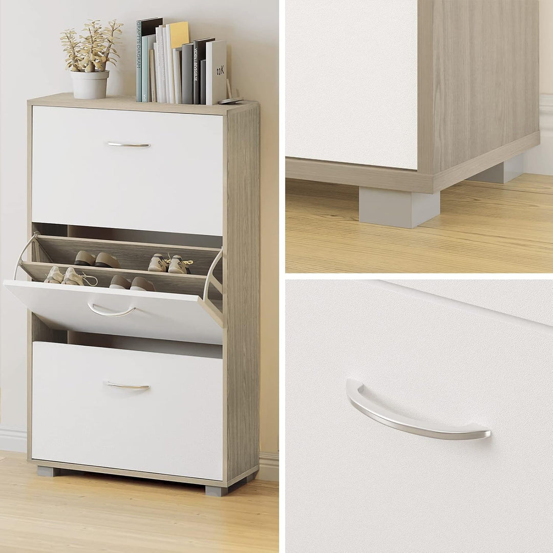 Casaria® Schuhschrank für 18 Paar Schuhe Schmal 115x60x25cm 3 Klappen Hoch Holz Geschlossen Kippsich