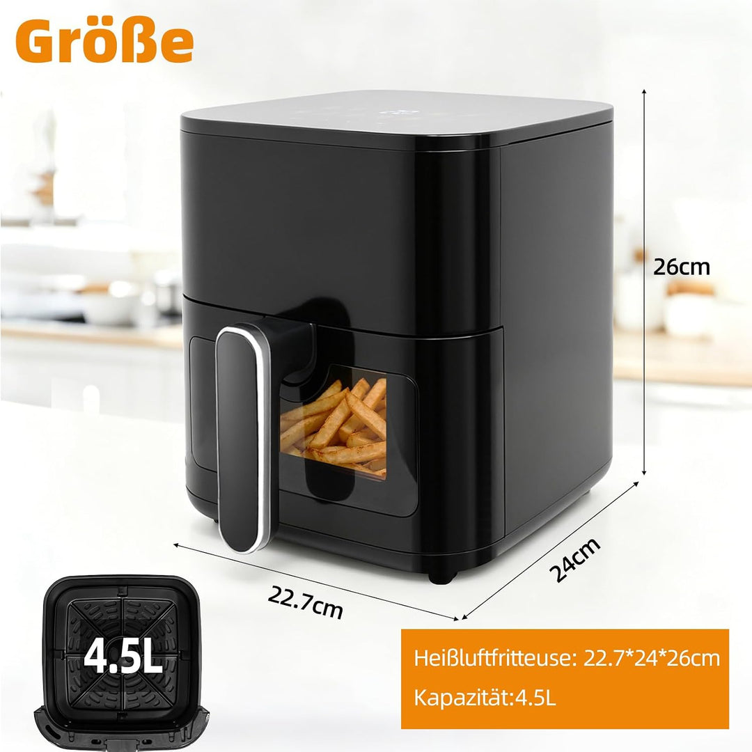Heissluftfritteuse 5 L Rapid Air Fryer, 8 Programmen, Digitales LED-Display, Sichtfenster, Timer, Fr