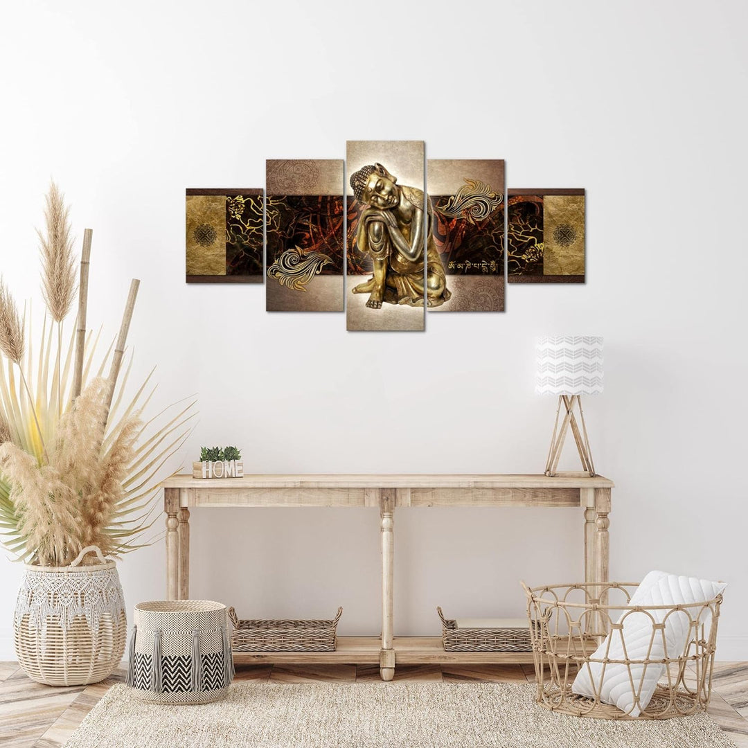 Runa Art Wandbilder Buddha Zen 5 Teilig Bild auf Vlies Leinwand Deko Wohnzimmer Schlafzimmer Feng Sh