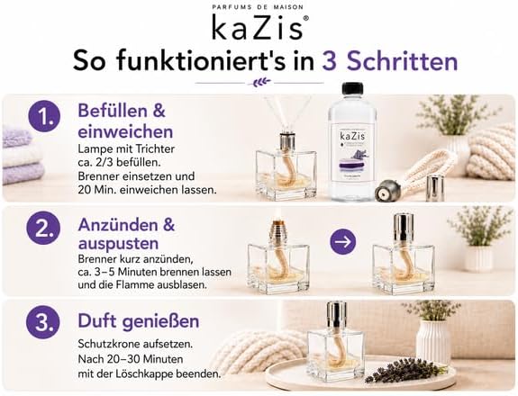 KAZIS® I Starterset katalytische Lampe + 1 Liter Frische Wäsche Duft I transparent Würfel