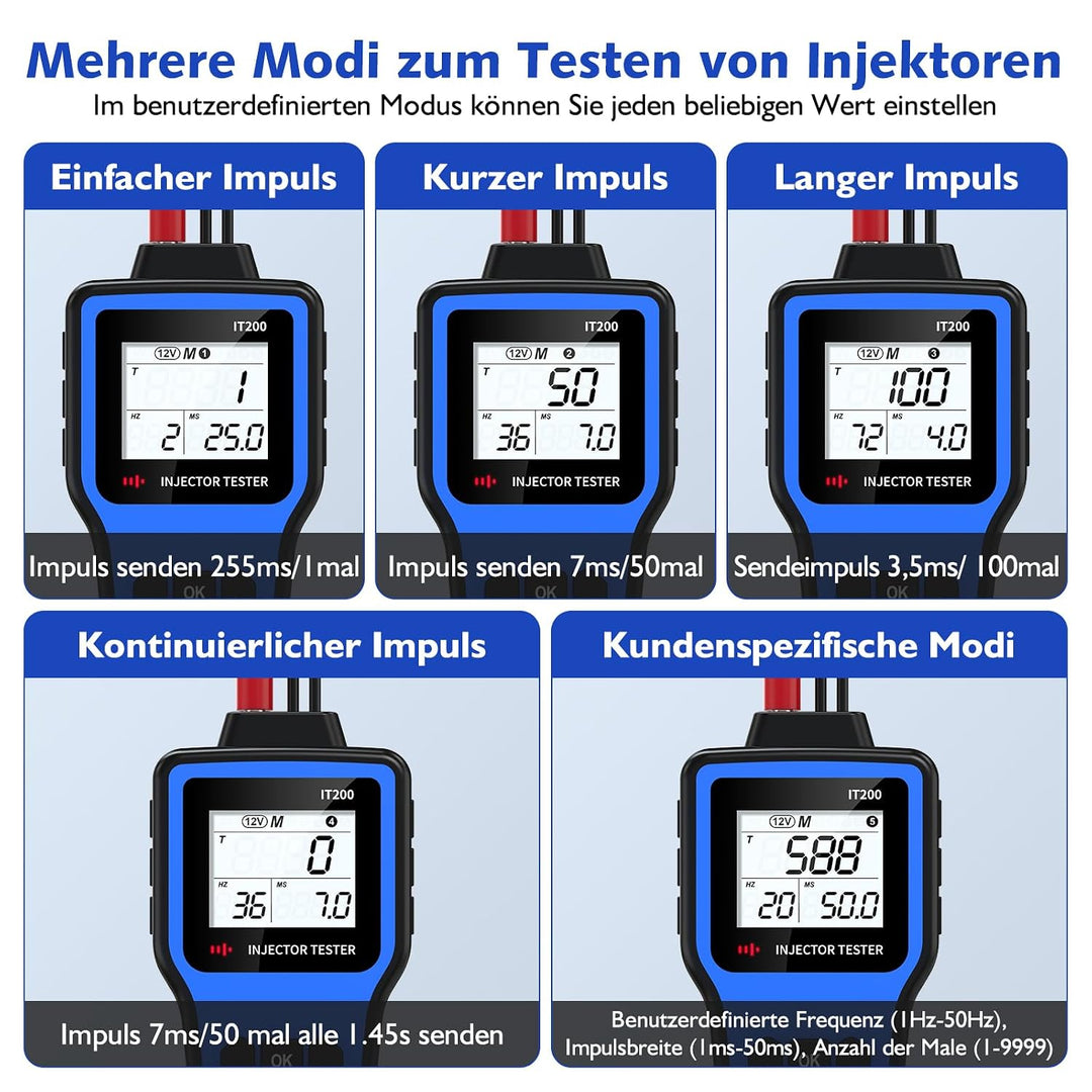 5V/12V Einspritzdüsen Tester Benzin,Einspritzdüsen Prüfgerät mit 5 Modi