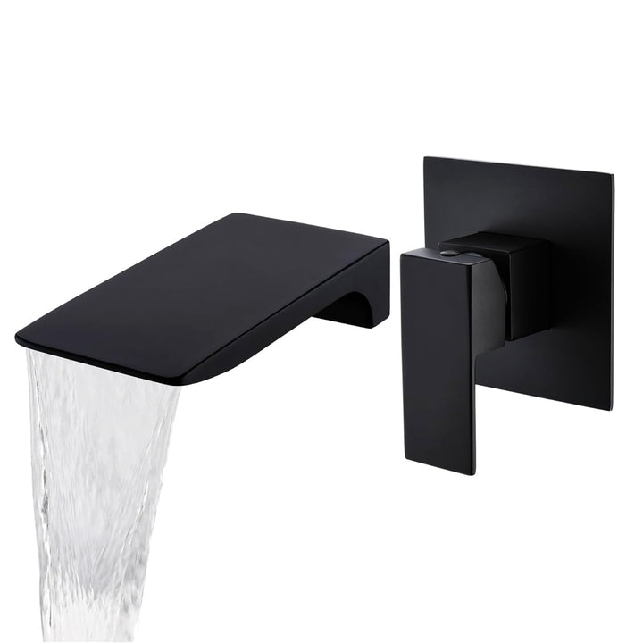 LIWEIKE Unterputz Waschtischarmatur Wandarmatur Schwarz Wasserhahn Wasserfall Wandmontage 2 loch Mis