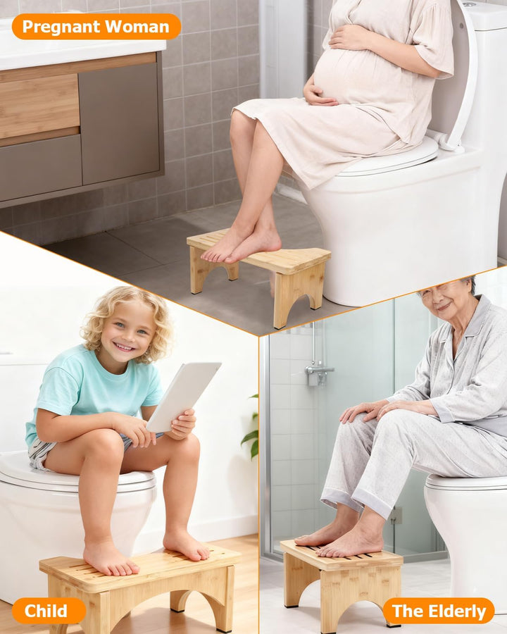 Bambus Toilettenhocker für Erwachsene, Toilettenhocker Klappbar mit Anti-Rutsch-Pads, Ergonomischer