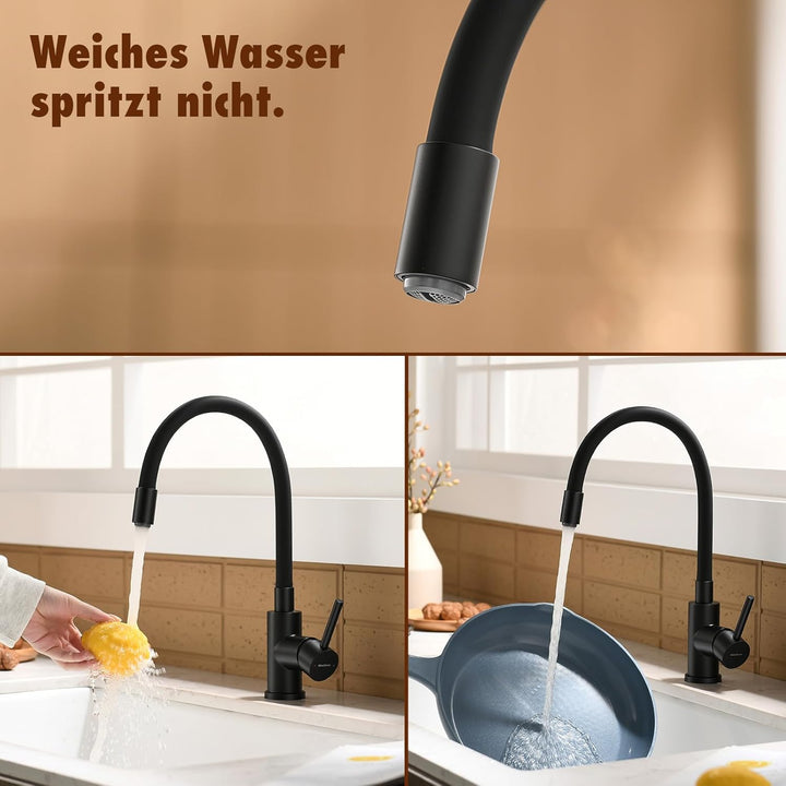 Wasserhahn Küche schwarz flexible Auslaufbrause Spültischarmatur 360° schwenkbar Küchenarmatur mit a