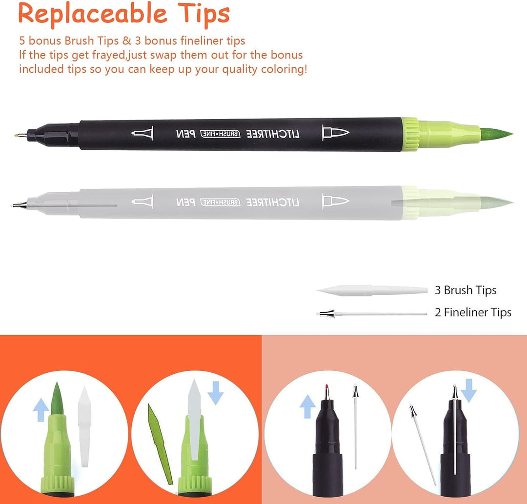 Laconile 72 Filzstifte Set für Malbücher für Erwachsene, Dual Brush Pens Färbemarker für Kinder Kall