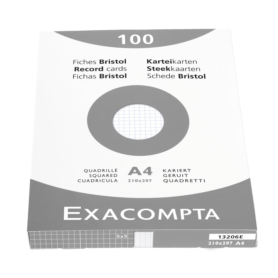 Exacompta 13206E Packung (mit 100 Karteikarten, ungelocht, DIN A4, 21 x 29,7 cm, 205 g, kariert, ide
