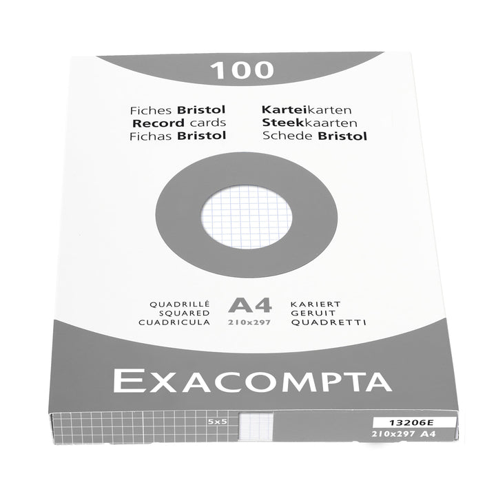 Exacompta 13206E Packung (mit 100 Karteikarten, ungelocht, DIN A4, 21 x 29,7 cm, 205 g, kariert, ide