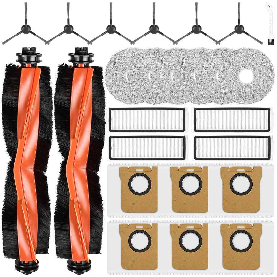 25 Stück Zubehör für Xiaomi X20 Max / X20 Pro Saugroboter, Ersatzteile 2 Hauptbürste 6 Staubbeutel 6
