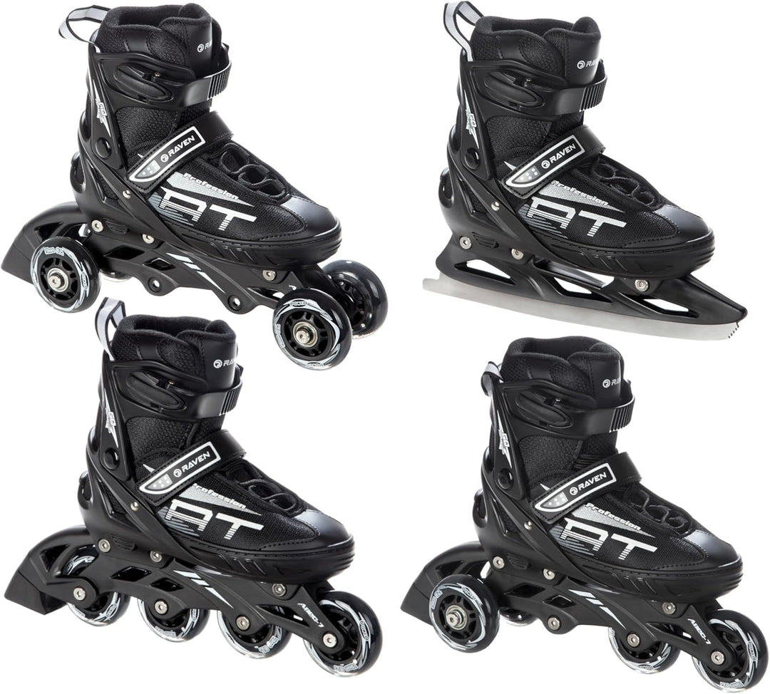 4in1 Inlineskates/Triskates/Rollschuhe/Schlittschuhe Raven Profession Schwarz 38-42(25cm-27,5cm), Sc