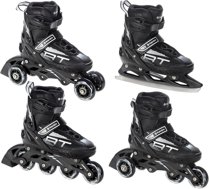 4in1 Inlineskates/Triskates/Rollschuhe/Schlittschuhe Raven Profession Schwarz 35-39(23cm-25,5cm), Sc