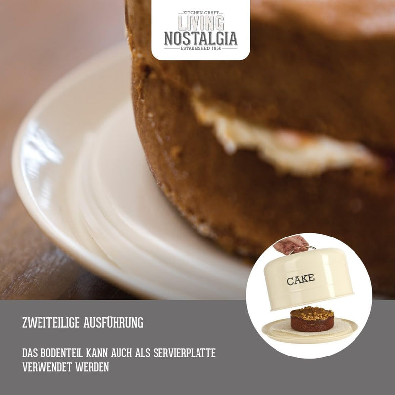 KitchenCraft Living Nostalgia Kuchendose, luftdichte Kuchendose / Kuchenkuppel, 28,5 x 18 cm, creme