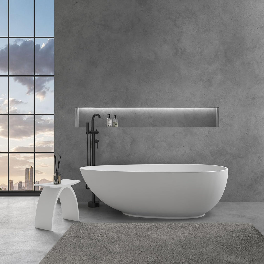 Badhocker Duschhocker Manhattan in Weiss Matt, Stilvoller Duschsitz aus hochwertigem Mineralguss, ro