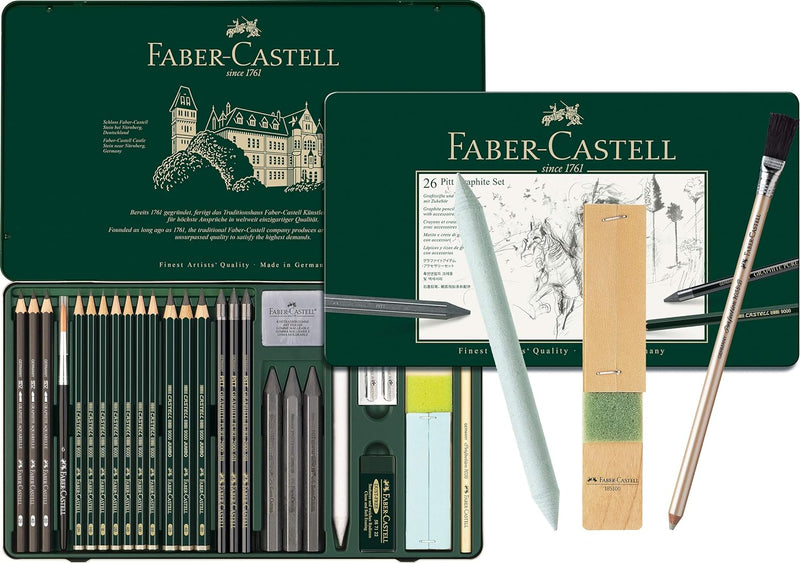 Faber-Castell - Pitt Graphite Set im Metalletui, gross, 26 + 3 -teilig (inklusive Radierstift mit Pi