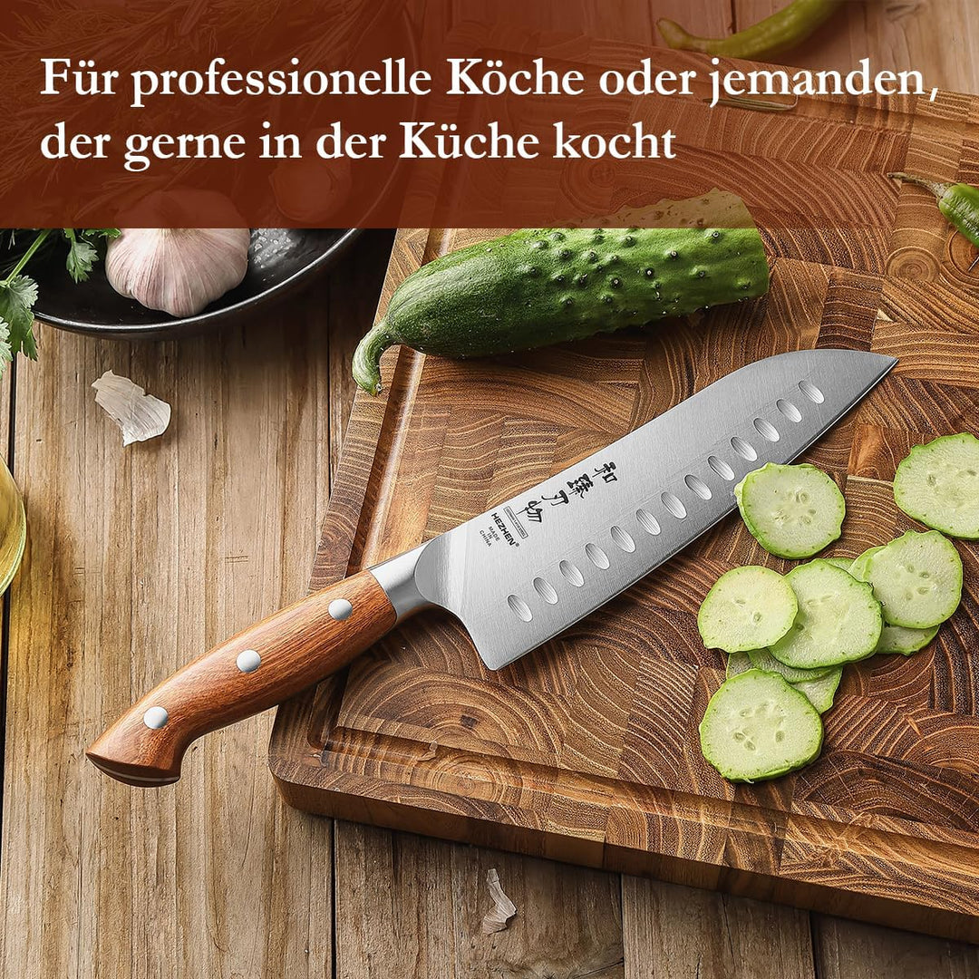 HEZHEN Rostfreier Stahl Santokumesser German 1.4116 Stahl Kochmesser, Geschmiedet Japanischer Stil G
