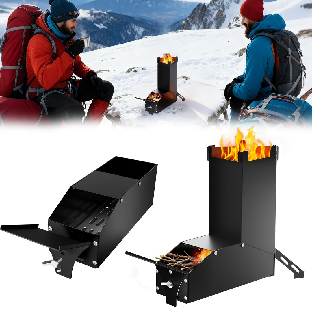AufuN Raketenofen Outdoor Stecksystem aus massivem 3.5-mm-dickem Stahl, Holzkochherd Campinggrill zu