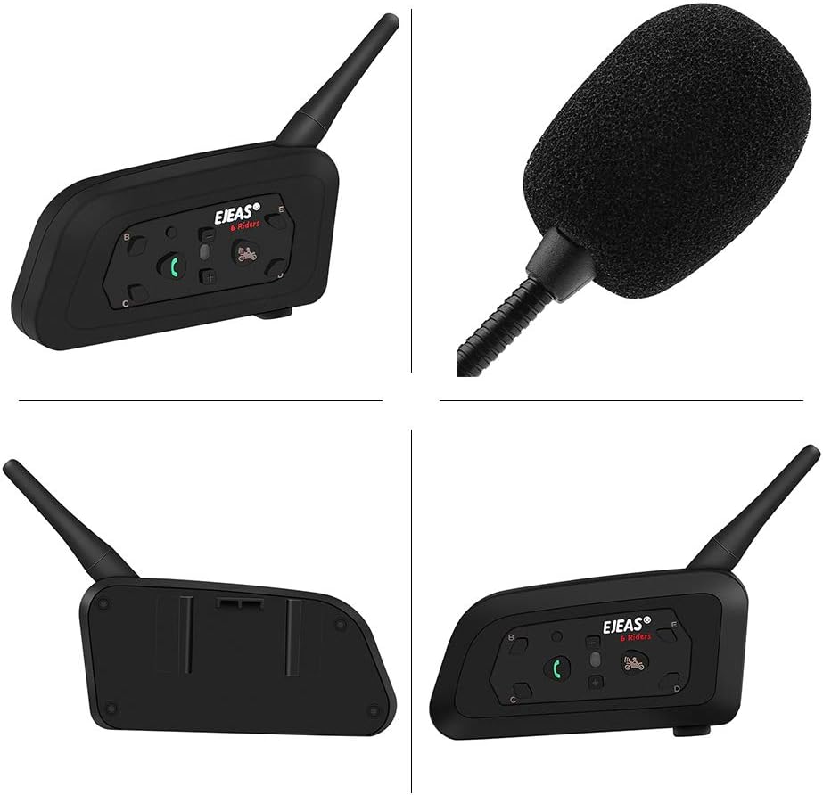 Keenso Motorradhelm Gegensprechanlage Set, 2 Set V6 Pro 1200M Motorrad Helm Bluetooth Intercom Heads